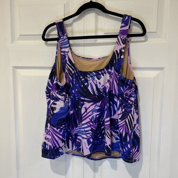LL Bean 18W Tankini Swimsuit Top Purple Black Slimming Cruise Beach UPF 50+ - Picture 3 of 8